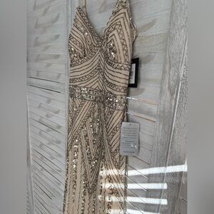 Marina Spaghetti Strap V-Neck Beaded Sequin Lace Long Wedding Prom Bridal Dress